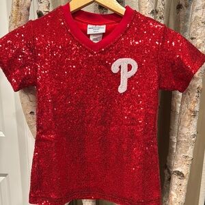 Philadelphia Phillies, Genuine Merchandise Red Sequin V-Neck Tee